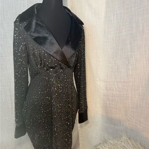 SHEIN Black Starry Night Speckled Wrap Dress w/ Satin Lapel